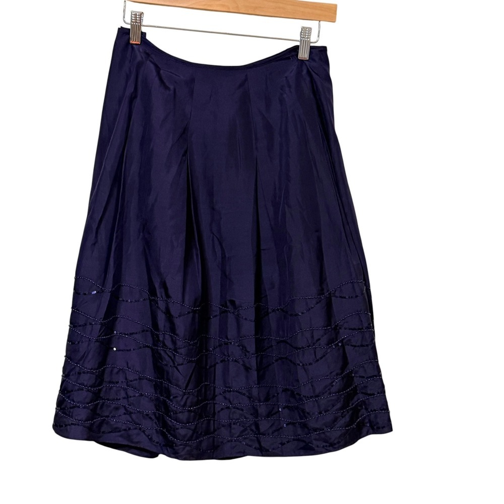 Talbots Womens aubergine Purple 100 Silk Sequin Trim ALine Pleated Skirt Size 18